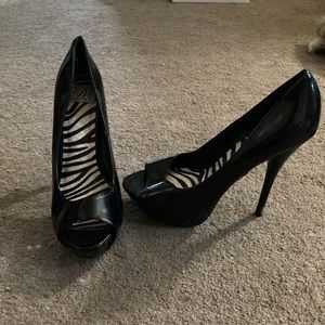 Patent leather open toe heels